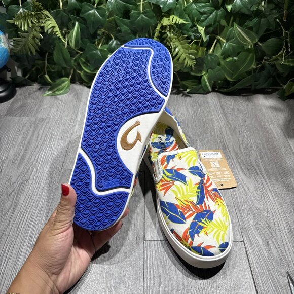 OluKai Lae\'ahi Pa\'i Men’s US Size 10.5 Canvas Slip-On Sneakers Off White/Aloha main image 4